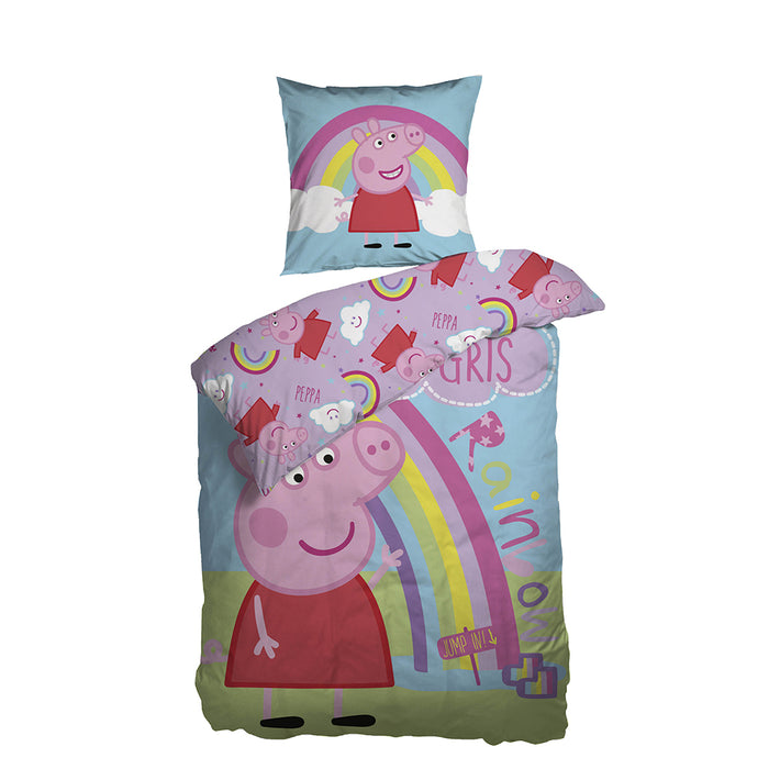 Ropa de cama, cerdo de peppa y arcoiris