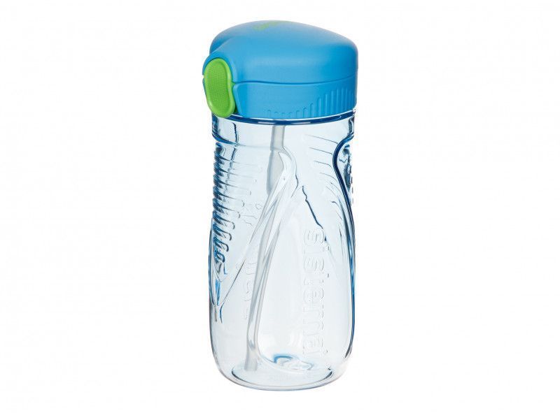 Bottle de bebidas con paja, azul