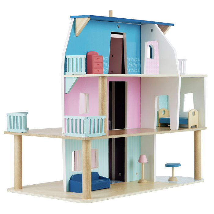 Casa de muñecas que incluye muebles y muñecas