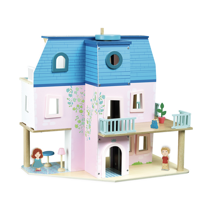 Casa de muñecas que incluye muebles y muñecas