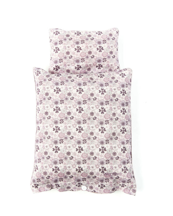 Ropa de cama de muñecas con edredón y almohada - flores