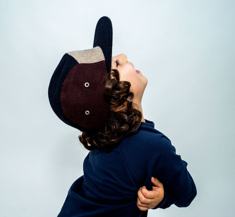 Cap, lana de bloque 5 panel-marrón (tamaño M, 1,5-3 años)