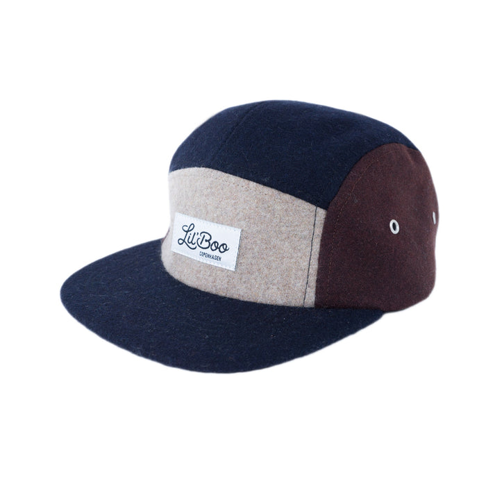 Cap, lana de bloque 5 panel-marrón (tamaño M, 1,5-3 años)