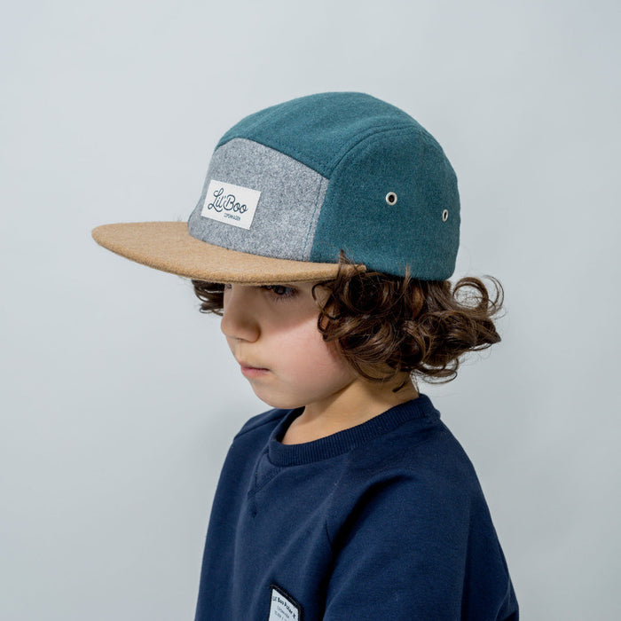 Cap, lana de bloque 5 panel-verde (tamaño M, 1,5-3 años)