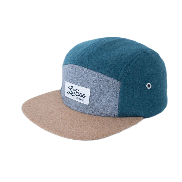 Cap, lana de bloque 5 panel-verde (tamaño M, 1,5-3 años)