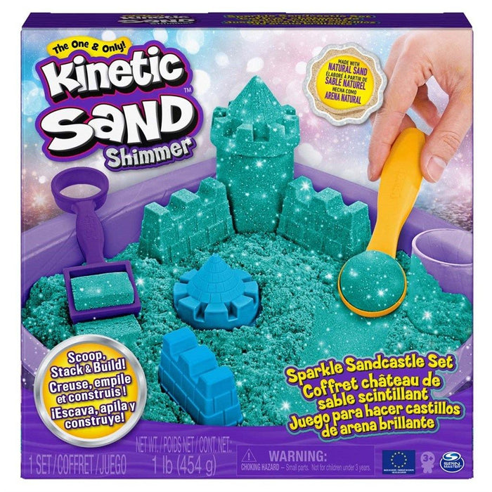 Arena cinética, set de castillo de arena con chisporroteo - verde azulado