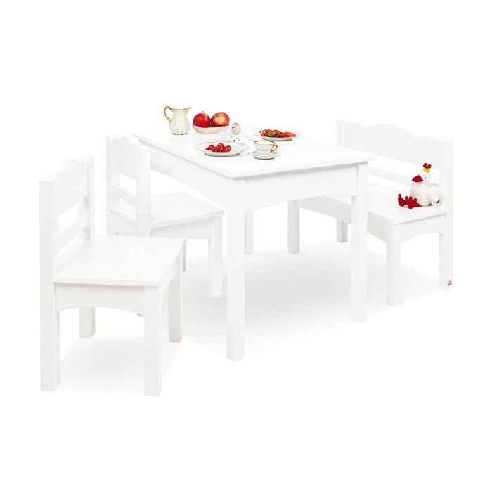 Mesa para niños, banco y silla, Martha - madera lacada blanca